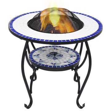 Gossi masa cu vatra de foc, mozaic albastru si alb, 68 cm, ceramica