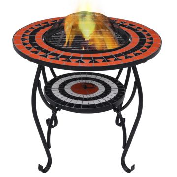 Gossi masa cu vatra de foc, mozaic, caramiziu si alb, 68 cm, ceramica