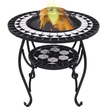 Gossi masa cu vatra de foc, mozaic negru si alb, 68 cm, ceramica