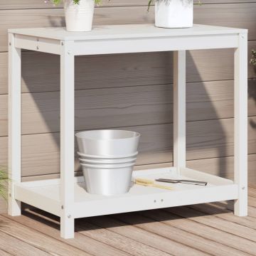 Gossi masa de plantare cu polita alb 82,5x50x75 cm, lemn masiv de pin