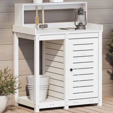Gossi masa de plantare cu rafturi alb 82,5x50x109,5 cm lemn masiv pin