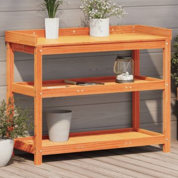 Gossi masa de plantare cu rafturi maro 108x45x86,5 cm lemn masiv pin