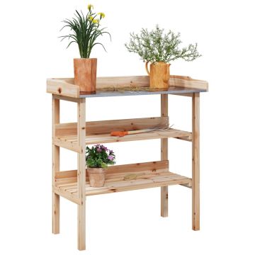 Gossi masa de plante cu raft, 78x38x82,5 cm, lemn masiv de brad