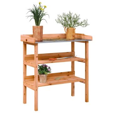 Gossi masa de plante cu raft, maro, 78x38x82,5 cm, lemn masiv de brad
