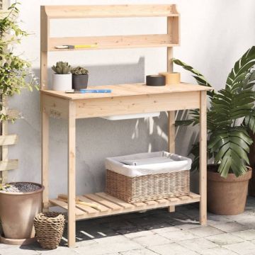 Gossi masa plantare cu chiuveta, 147,5x44x139,5 cm, lemn masiv brad