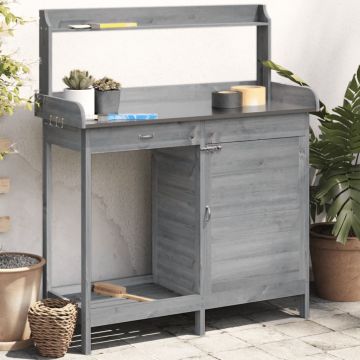 Gossi masa plantare cu dulap, gri, 110,5x45x124,5 cm lemn masiv brad