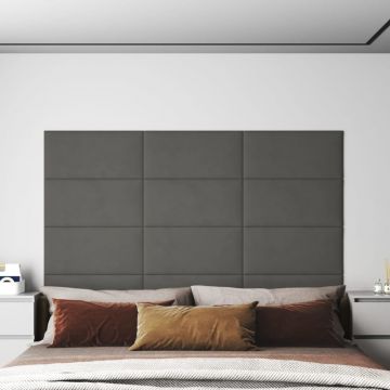 Gossi panouri de perete 12 buc. gri deschis 60x30 cm catifea 2,16 m2