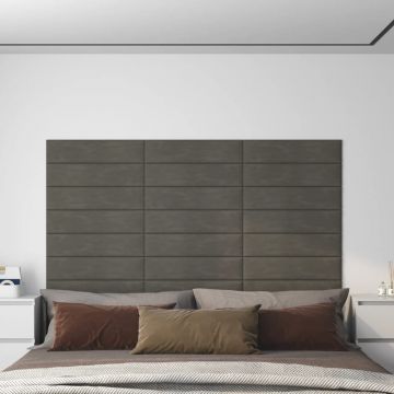 Gossi panouri de perete 12 buc. gri inchis 60x15 cm catifea 1,08 m2