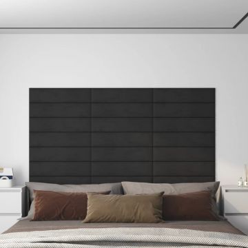 Gossi panouri de perete 12 buc. negru 60x15 cm catifea 1,08 m2