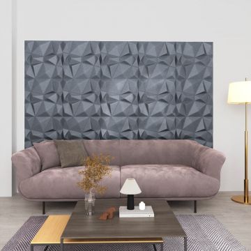 Gossi panouri de perete 3d 48 buc. gri 50x50 cm model diamant 12 m2