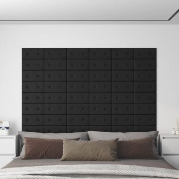 Gossi panouri perete 12 buc. negru 30x15 cm piele ecologica 0,54 m2