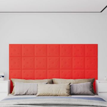 Gossi panouri perete 12 buc. rosu, 30x30 cm, piele ecologica, 1,08 m2
