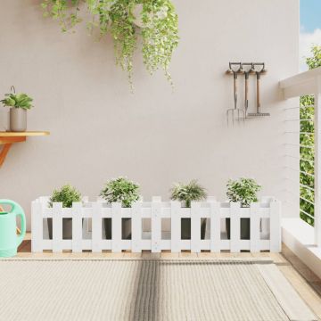 Gossi pat inaltat gradina design gard alb 150x30x30cm lemn pin tratat