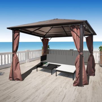 Gossi pavilion cu perdea, maro, aluminiu, 300 x 300 cm