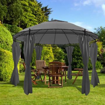 Gossi pavilion cu perdele, antracit, 3,5 x 2,7 m, rotund