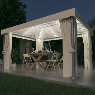 Gossi pavilion cu perdele & siruri lumini led, alb crem, 4x3 m
