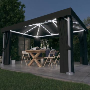 Gossi pavilion cu perdele & siruri lumini led, antracit, 4x3 m