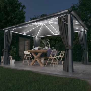Gossi pavilion cu perdele & siruri lumini led antracit 4x3m aluminiu