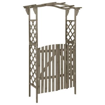 Gossi pergola cu poarta, 116x40x204 cm, gri, lemn masiv de brad