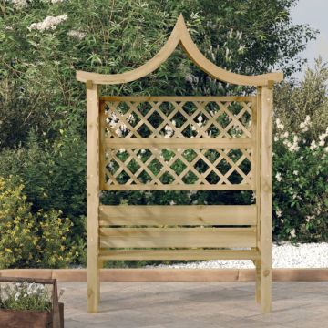 Gossi pergola de gradina cu acoperis si banca, lemn pin tratat