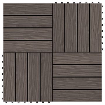 Gossi placi podea in relief, wpc, 11 buc, 30x30 cm, 1 mp, maro inchis