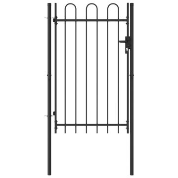 Gossi poarta de gard cu o usa, varf arcuit, negru, 1 x 1,5 m, otel