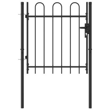 Gossi poarta de gard cu o usa, varf arcuit, negru, 1 x 1 m, otel