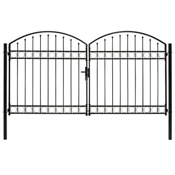 Gossi poarta de gard dubla cu arcada, negru, 300 x 175 cm, otel