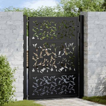 Gossi poarta de gradina neagra 105x130 cm design cu frunze de otel