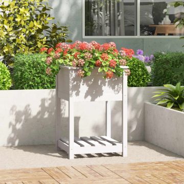 Gossi jardiniera cu raft, alb, 54x54x81 cm, lemn masiv de pin