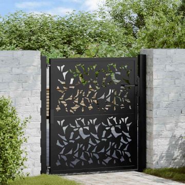Gossi poarta de gradina neagra 105x105 cm design cu frunze de otel