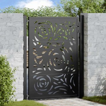 Gossi poarta de gradina neagra 105x130 cm design flacara din otel