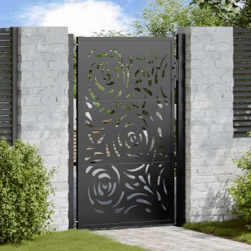 Gossi poarta de gradina neagra 105x155 cm design flacara din otel
