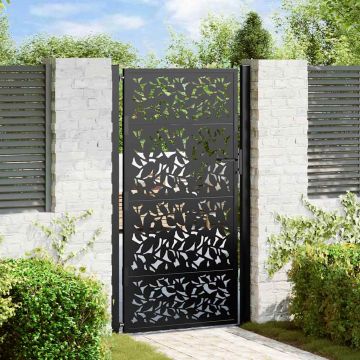Gossi poarta de gradina neagra 105x180 cm design cu frunze de otel