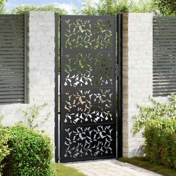Gossi poarta de gradina neagra 105x205 cm design cu frunze de otel