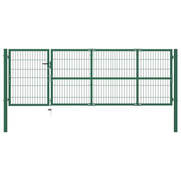 Gossi poarta gard de gradina cu stalpi, verde, 350 x 100 cm, otel