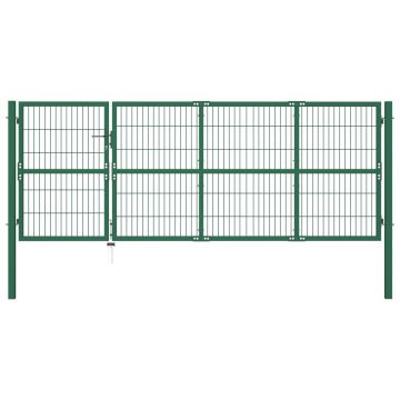 Gossi poarta gard de gradina cu stalpi, verde, 350 x 120 cm, otel