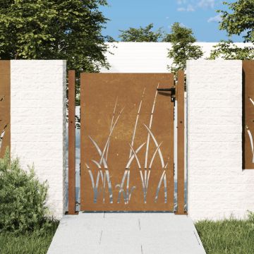 Gossi poarta pentru gradina, 105x155 cm, otel corten, model iarba