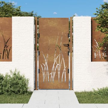 Gossi poarta pentru gradina, 105x205 cm, otel corten, model iarba