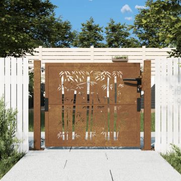Gossi poarta pentru gradina, 105x80 cm, otel corten, model bambus