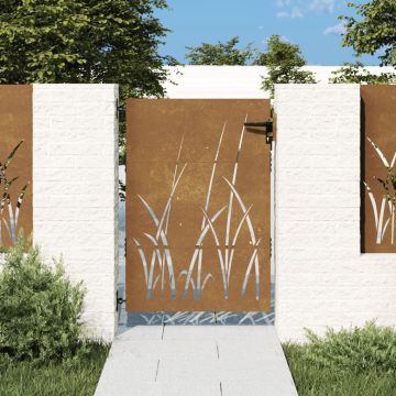 Gossi poarta pentru gradina, 85x125 cm, otel corten, model iarba