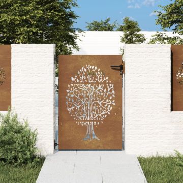 Gossi poarta pentru gradina, 85x150 cm, otel corten, model copac