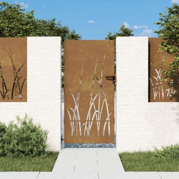 Gossi poarta pentru gradina, 85x175 cm, otel corten, model iarba