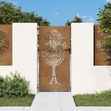 Gossi poarta pentru gradina, 85x200 cm, otel corten, model copac