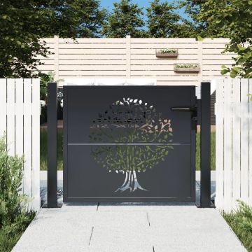 Gossi poarta pentru gradina, antracit, 105x105 cm, otel, design copac