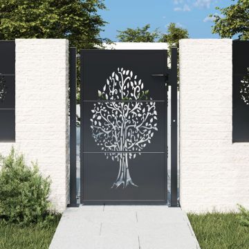 Gossi poarta pentru gradina, antracit, 105x130 cm, otel, design copac