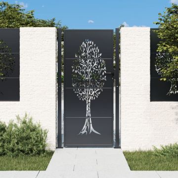 Gossi poarta pentru gradina, antracit, 105x180 cm, otel, design copac
