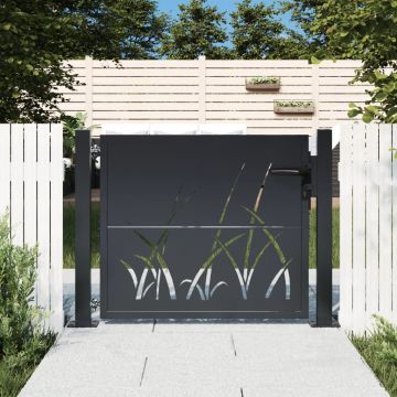 Gossi poarta pentru gradina, antracit, 105x80 cm, otel, model iarba