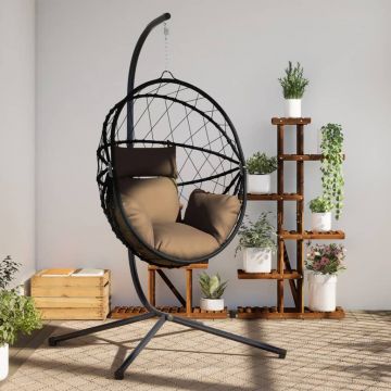 Gossi scaun suspendat tip ou, cu suport, taupe, ratan si otel