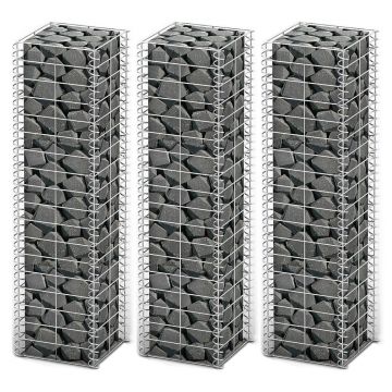 Gossi set gabioane, 3 buc, sarma galvanizata, 25 x 25 x 100 cm
